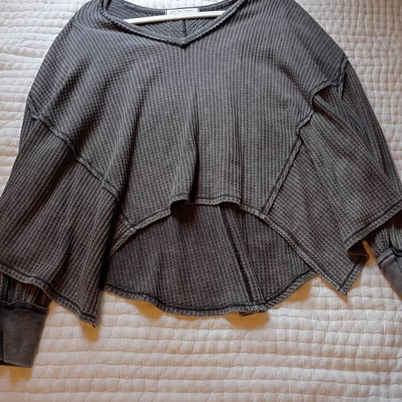Free People Charcoal Waffle-Knit Handkerchief Hem Top - Picture 2 of 3